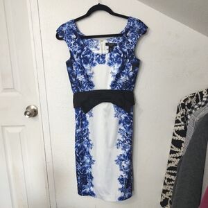 White House Black Market Sleeveless Floral Midi Dress with Removable Bow Belt